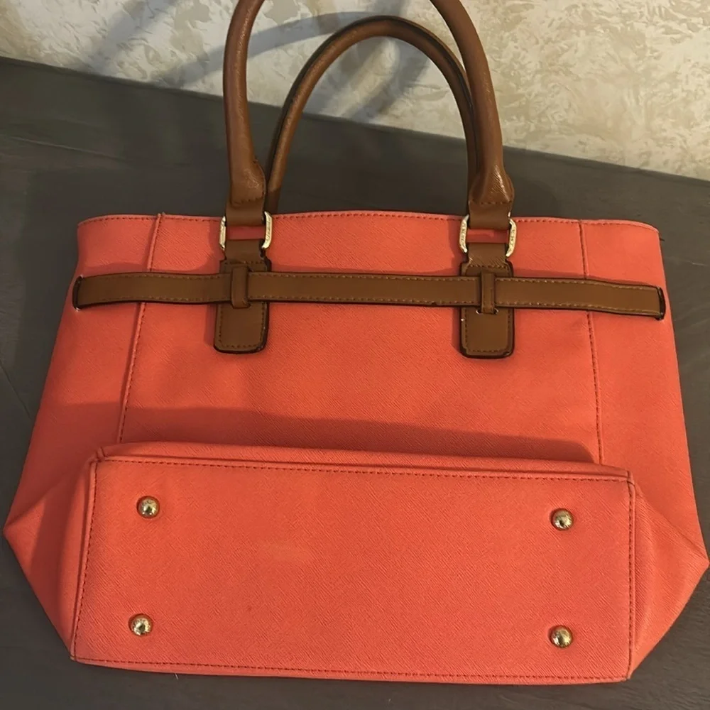 COPY - Michael Kors Vibrant Orange and Brown Tote with Gold Accent